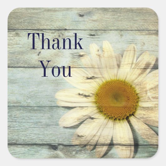 パステルブルーバーンウッドカントリー結婚デイジー スクエアシール (正面)