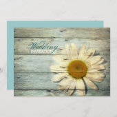 パステルブルーバーンウッドカントリー結婚デイジー 招待状 (正面/裏面)