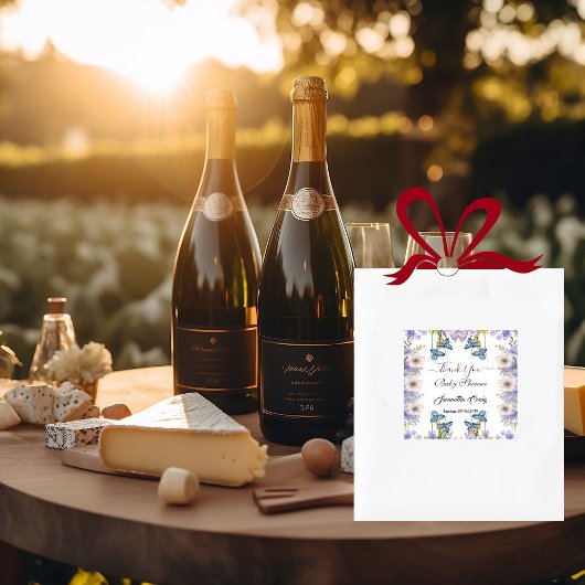 パステルブルーバdsパープルフラワーズベビーシャワー スクエアシール