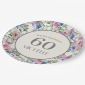 パステルブルーパープルピンクフローラ60誕生日 ペーパープレート (アングル)