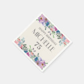 パステルブルーパープルピンクフローラ75th誕生日女性 スタンダードカクテルナプキン (角)