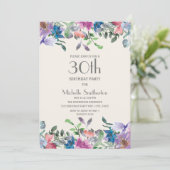 パステルブルーパープルフローラ女子30歳の誕生日 招待状 (スタンド正面)