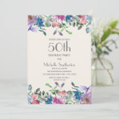 パステルブルーパープルフローラ女子50誕生日 招待状 (スタンド正面)