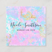 パステルブルーパープルマーブルフェイクと金ゴールド箔 スクエア名刺 (正面)