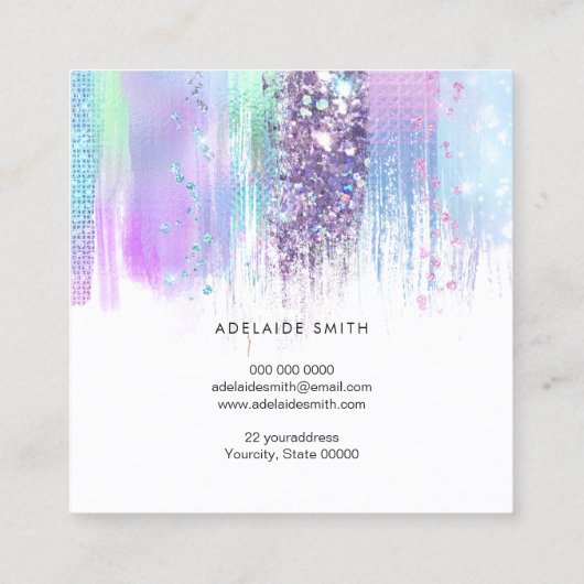 パステルブルーパープル絵を描ストローク スクエア名刺 (裏面)