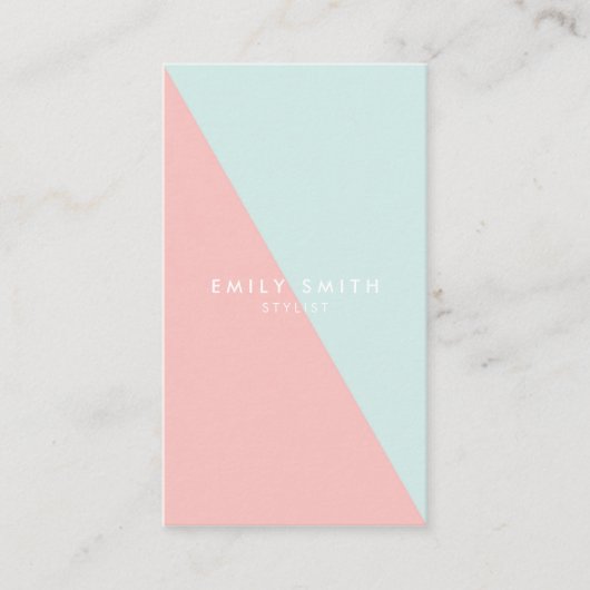 パステルブルーピンクのソーシャルメディアの色ブロック対角線 名刺 (正面)