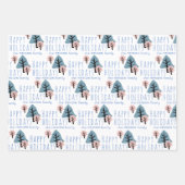 パステルブルーピンクッキーベルスターツリーズクリスマス ラッピングペーパーシート (正面)