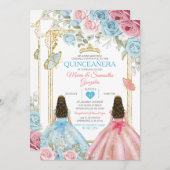 パステルブルーピンクバタフライフローラ金ゴールドキンセアニラ 招待状 (正面/裏面)