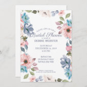 パステルブルーピンクパープルズ結婚ブライダルシャワー 招待状 (正面/裏面)