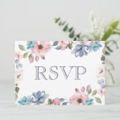 パステルブルーピンクパープルフラワーウェディングRSVP 招待状 (スタンド正面)