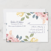 パステルブルーピンクパープルフラワーウェディングRSVP 招待状 (裏面)