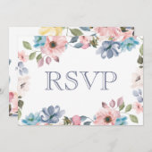 パステルブルーピンクパープルフラワーウェディングRSVP 招待状 (正面/裏面)