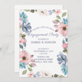 パステルブルーピンクパープルフラワー結婚ズ婚約 招待状 (正面/裏面)