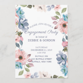 パステルブルーピンクパープルフラワー結婚ズ婚約 招待状