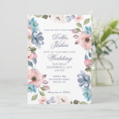 パステルブルーピンクパープルフラワー結婚式招待状 招待状 (スタンド正面)