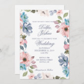 パステルブルーピンクパープルフラワー結婚式招待状 招待状 (正面/裏面)