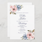 パステルブルーピンクパープルフラワー結婚式招待状 招待状 (正面/裏面)