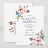 パステルブルーピンクパープル結婚ズブライダルシャワー 招待状 (正面/裏面)