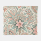 パステルブルーピンクボホフローラろうけつ染め水彩 フリースブランケット (正面(横))