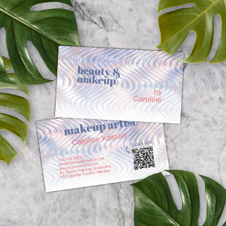 パステルブルーピンクメタリックマーブルウェーブアートパターン 名刺