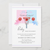 パステルブルーピンク煙バスケットボールジェンダーの表示 招待状 (正面)