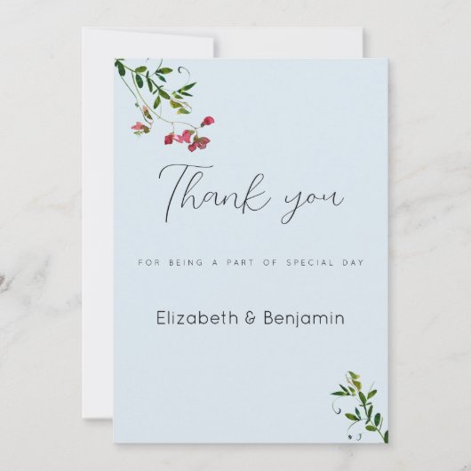 パステルブルーピンク赤い緑の花ありがとう 招待状 (正面)