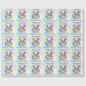 パステルブルーピンク赤ちゃんシャワー追加の名前エレファント ラッピングペーパー (フラット)