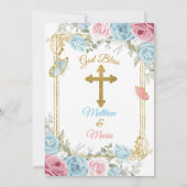 パステルブルーピンク金ゴールドバプテスマ&誕生日 招待状 (裏面)