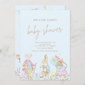 パステルブルーピーターザラビットフレンズ赤ちゃんシャワー 招待状 (正面/裏面)