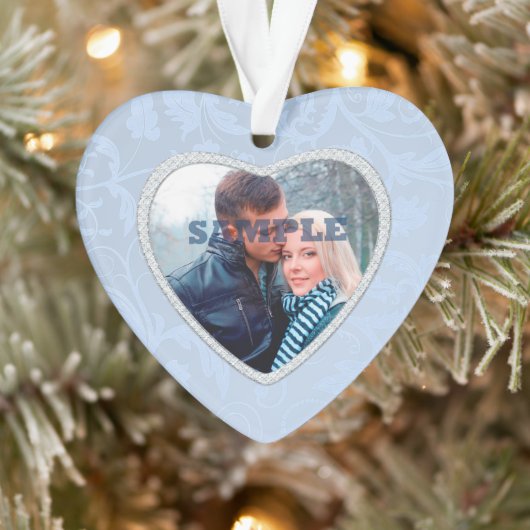 パステルブルーフェイクダイヤモンド写真テンプレート オーナメント (ツリー)