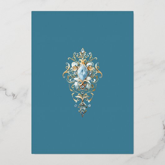 パステルブルーフローラインディアンピーコ結婚ックズ金ゴールド 箔招待状 (裏面)