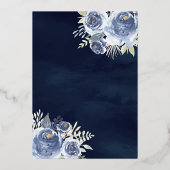 パステルブルーフローラガウンネイビーキンセアニェラ金ゴールド 箔招待状 (裏面)