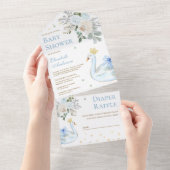 パステルブルーフローラスワンプリンセスベビーシャワー オールインワン招待状 (貼ってはがせる)
