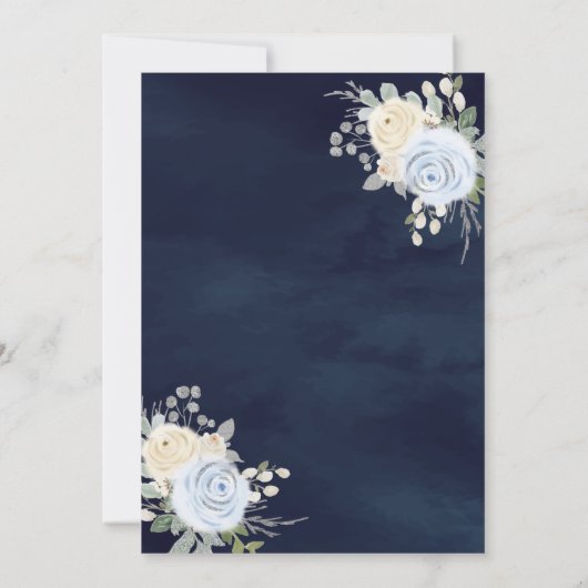 パステルブルーフローラドレスネイビー金ゴールドキンセアニェラ 招待状 (裏面)