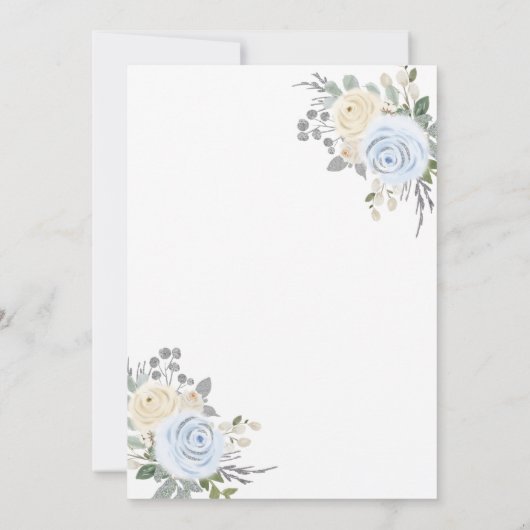 パステルブルーフローラドレスプリンセス金ゴールドキンセアニェラ 招待状 (裏面)