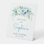 パステルブルーフローラベビーシャワーウェルカム 台座サイン (正面)