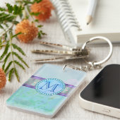 パステルブルーフローラモノグラム キーホルダー (正面右)