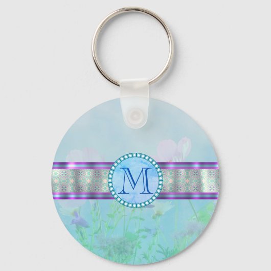 パステルブルーフローラモノグラム キーホルダー (正面)