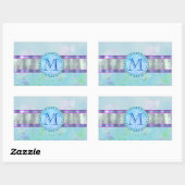 パステルブルーフローラモノグラム 長方形シール (シート)