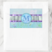 パステルブルーフローラモノグラム 長方形シール (バッグ)