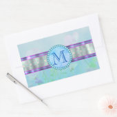 パステルブルーフローラモノグラム 長方形シール (封筒)