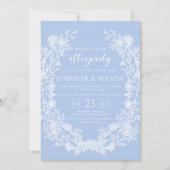 パステルブルーフローラリースの後結婚のパーティー 招待状 (正面)