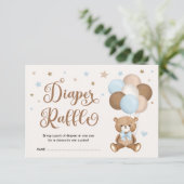 パステルブルーブラウンテディベアおむつラッフル エンクロージャーカード (スタンド正面)