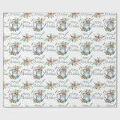 パステルブルーブラシスクリプトメリークリスマスフローラ ラッピングペーパー (フラット)