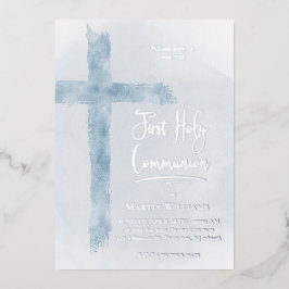 パステルブルーホーリークロスファースト聖餐式 箔招待状