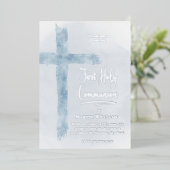 パステルブルーホーリークロスファースト聖餐式 箔招待状 (立ち正面)