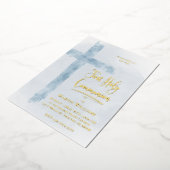 パステルブルーホーリークロスファースト聖餐式 箔招待状 (回転した状態)