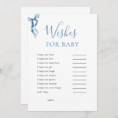 パステルブルーボウが赤ちゃんシャワーゲームカードを願う 招待状 (正面/裏面)