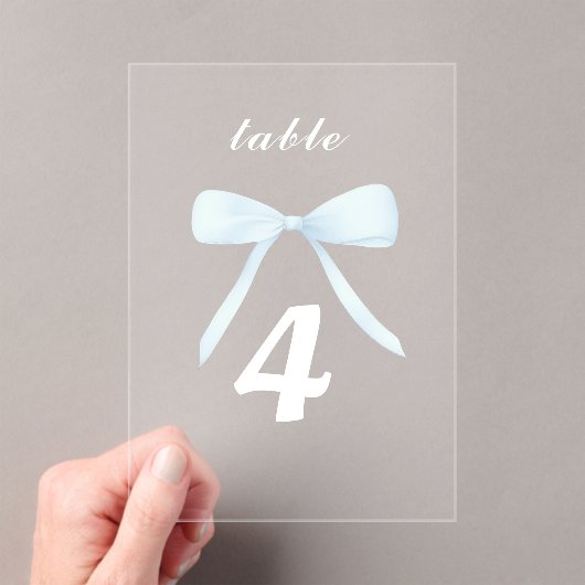 パステルブルーボウテーブル番号 アクリル招待状 (インサイチュ (ポータブル))