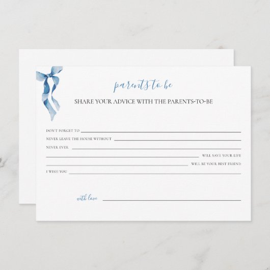 パステルブルーボウベビーシャワーアドバイスfor the parents シーズンカード (正面/裏面)